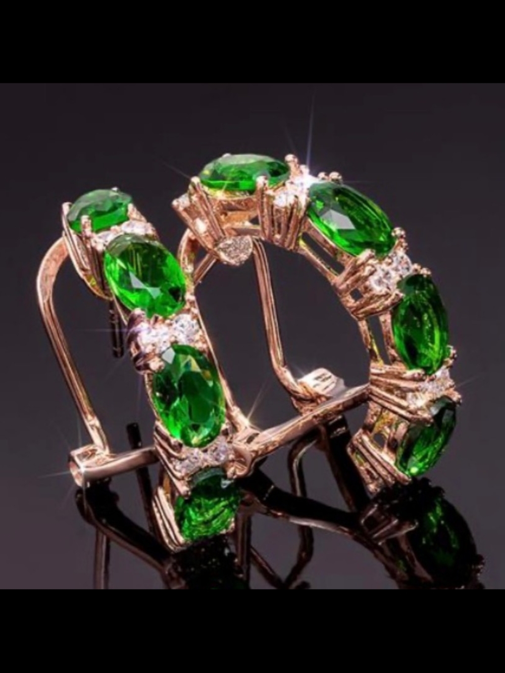 NIB Stauer 925 Sterling Gold Plated Green Emerald CZ Hinged Hoop Earrings Box
